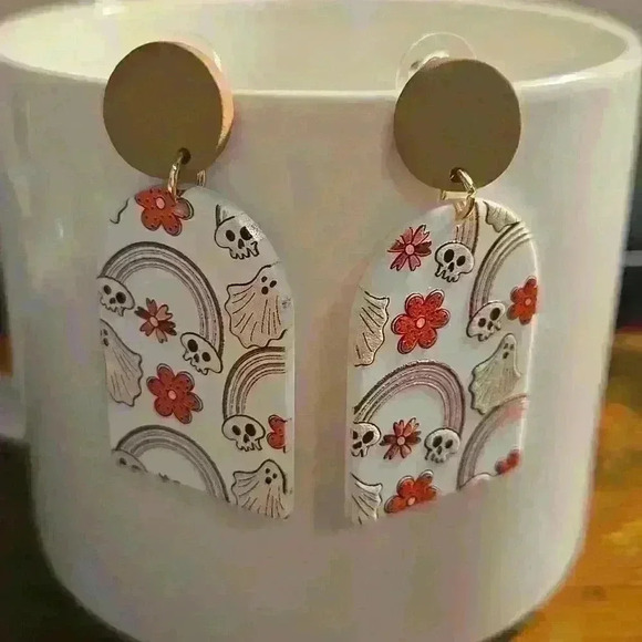 Jewelry - 3 /$15 New Boutique Halloween Ghost Skull Rainbow Earrings